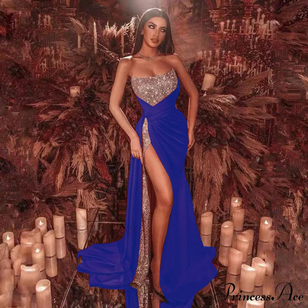 Tall Opening Flower Sparkle Formal Gown blue / S promdress-250223