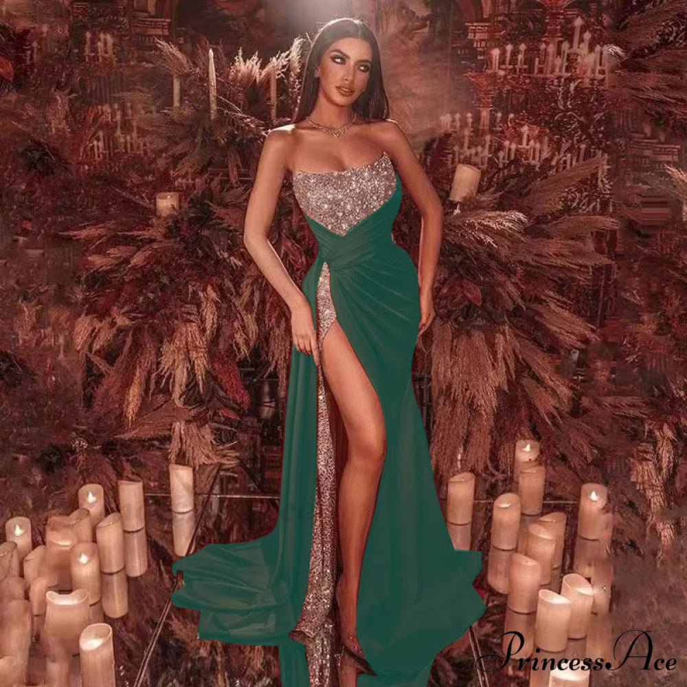 Tall Opening Flower Sparkle Formal Gown green / S promdress-250223
