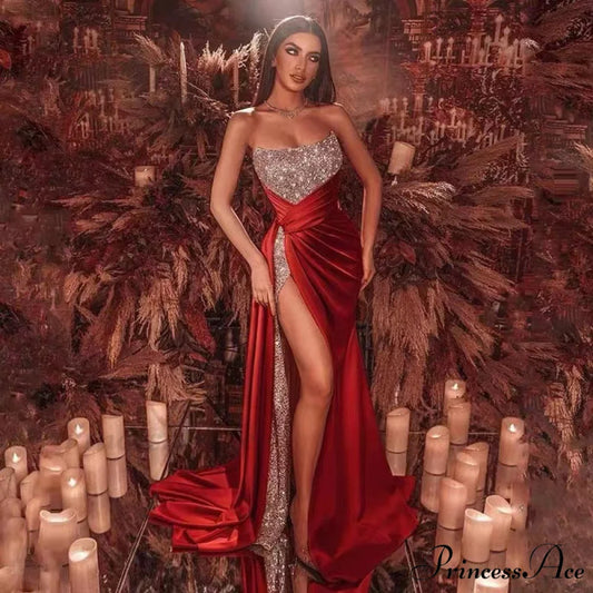 Tall Opening Flower Sparkle Formal Gown red / S promdress-250223