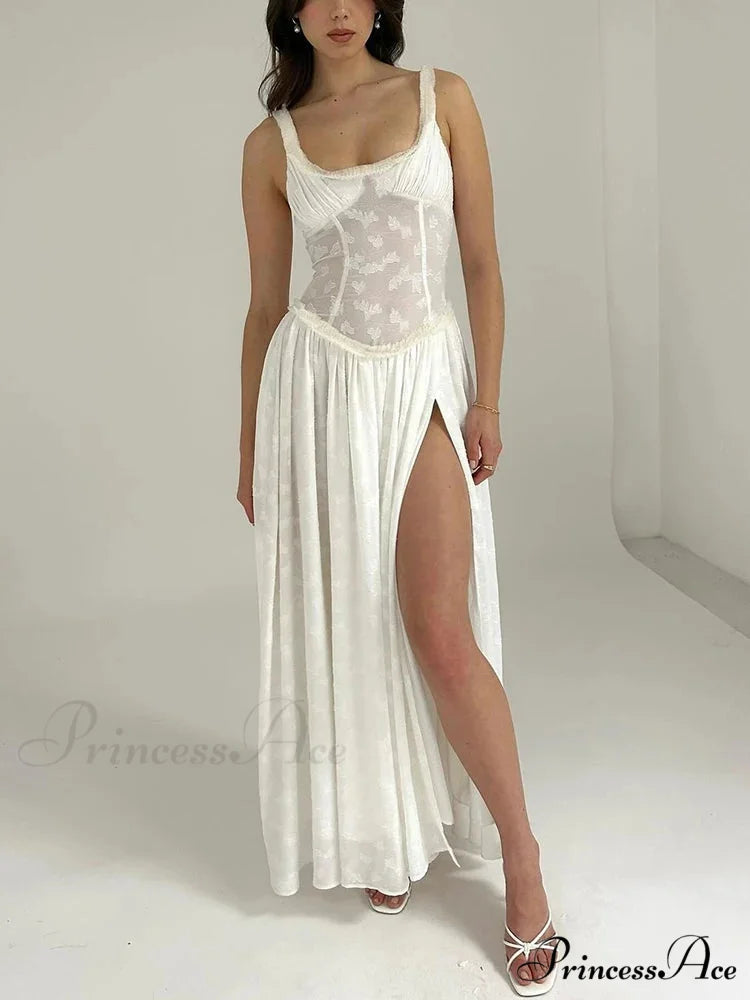 Tall Opening Four-sided Neckline Emerald Holiday Dress White / S vacationdress-250223