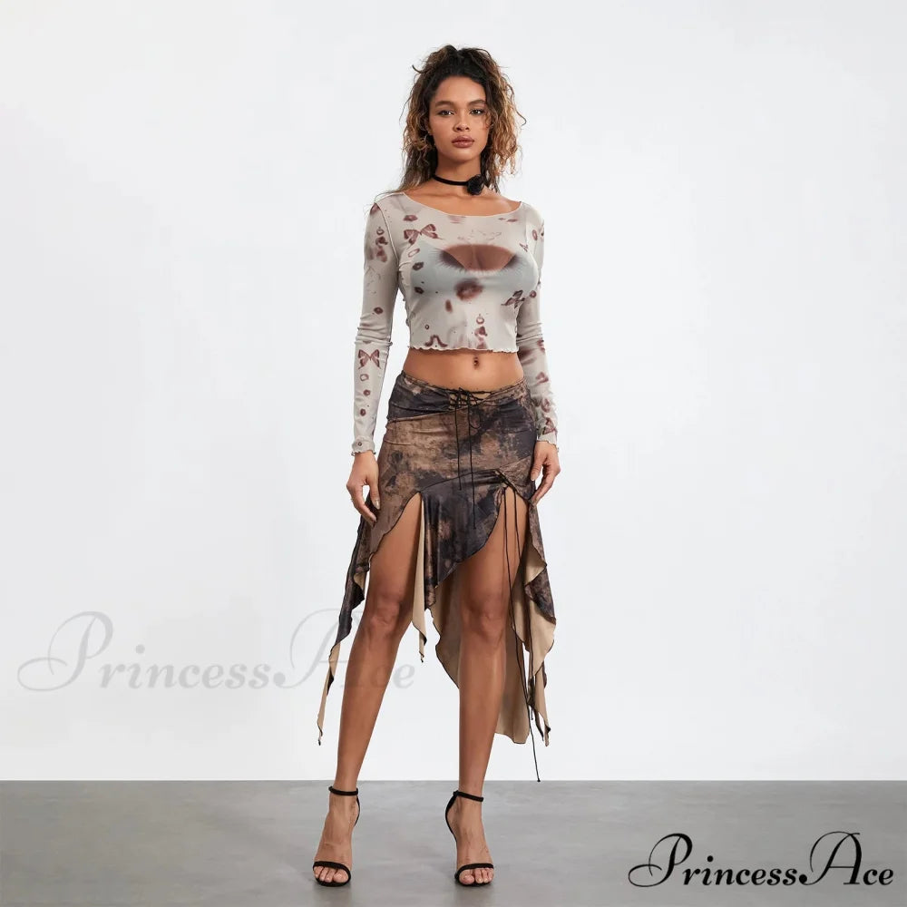 Tall Separated Retro Pattern Skirt skirts-250223