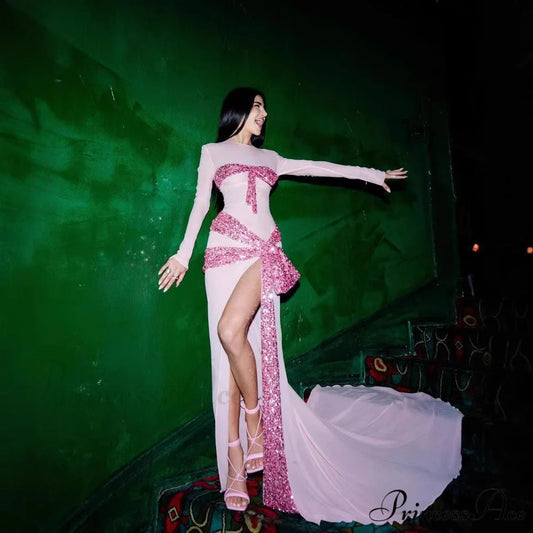 Tall Split Sparkling Mesh Prom Gown promdress-250223