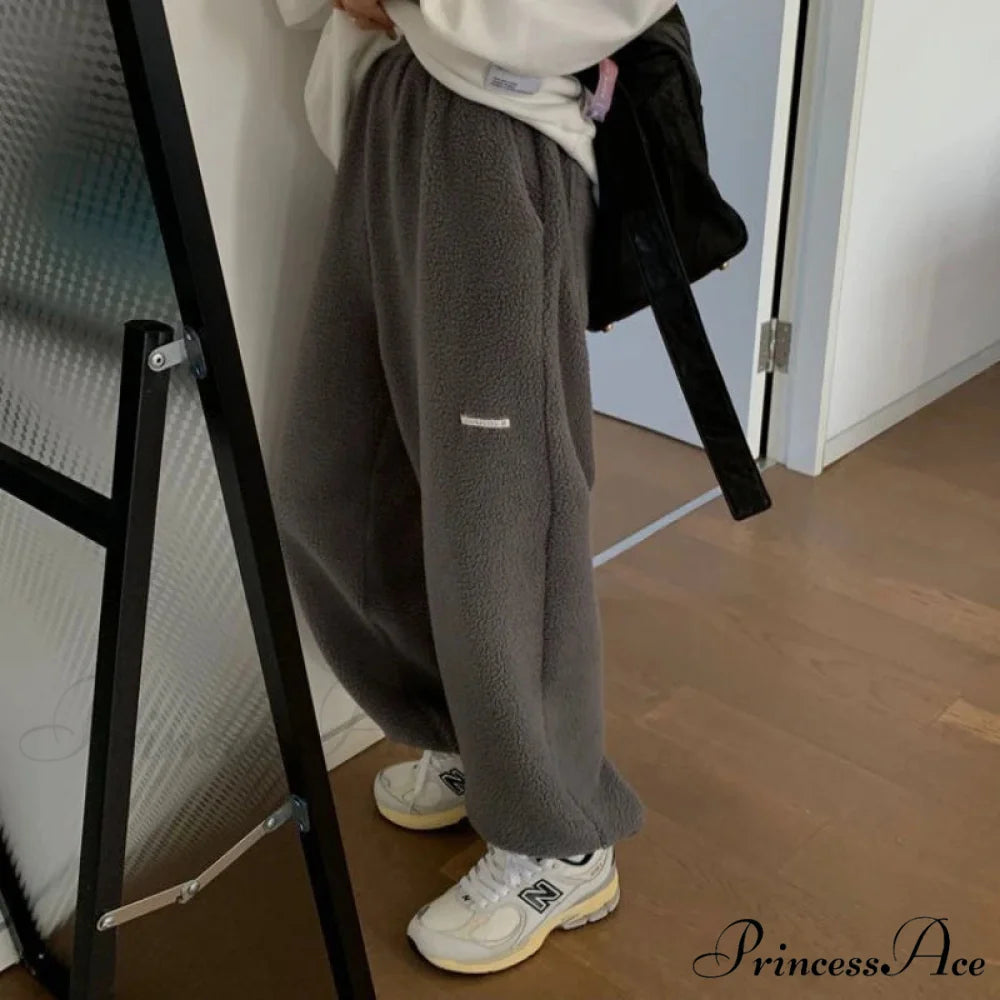 Tall Waist Charcoal Loose Trousers Gray / S pants-241228