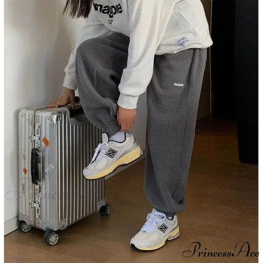 Tall Waist Charcoal Loose Trousers pants-241228