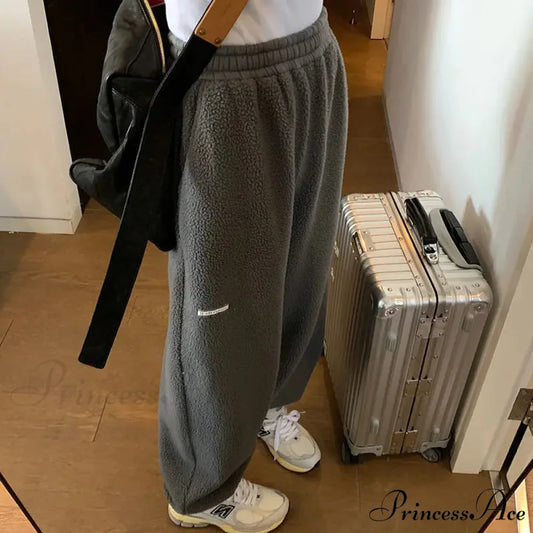 Tall Waist Charcoal Loose Trousers pants-241228