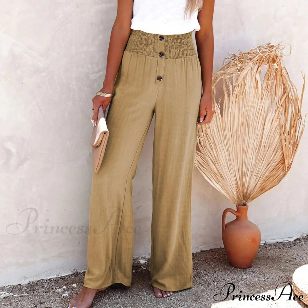 Tall Waist Drifting Broad Leg Trousers Khaki / S pants-241228
