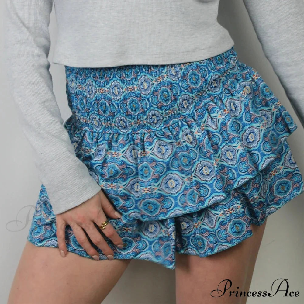 Tall Waist Frilled Country Skirt blue 1 / S skirts-250223