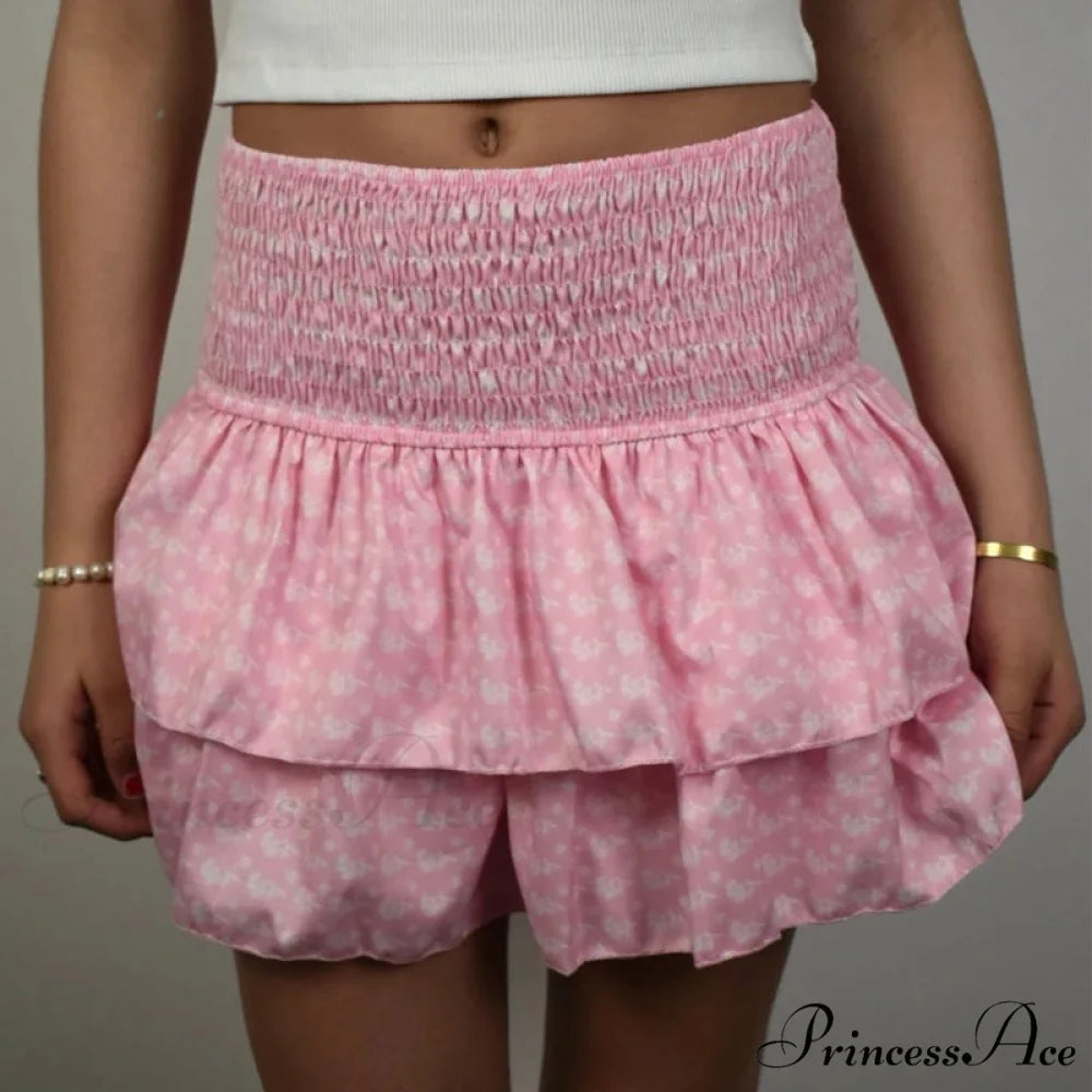 Tall Waist Frilled Country Skirt pink / S skirts-250223