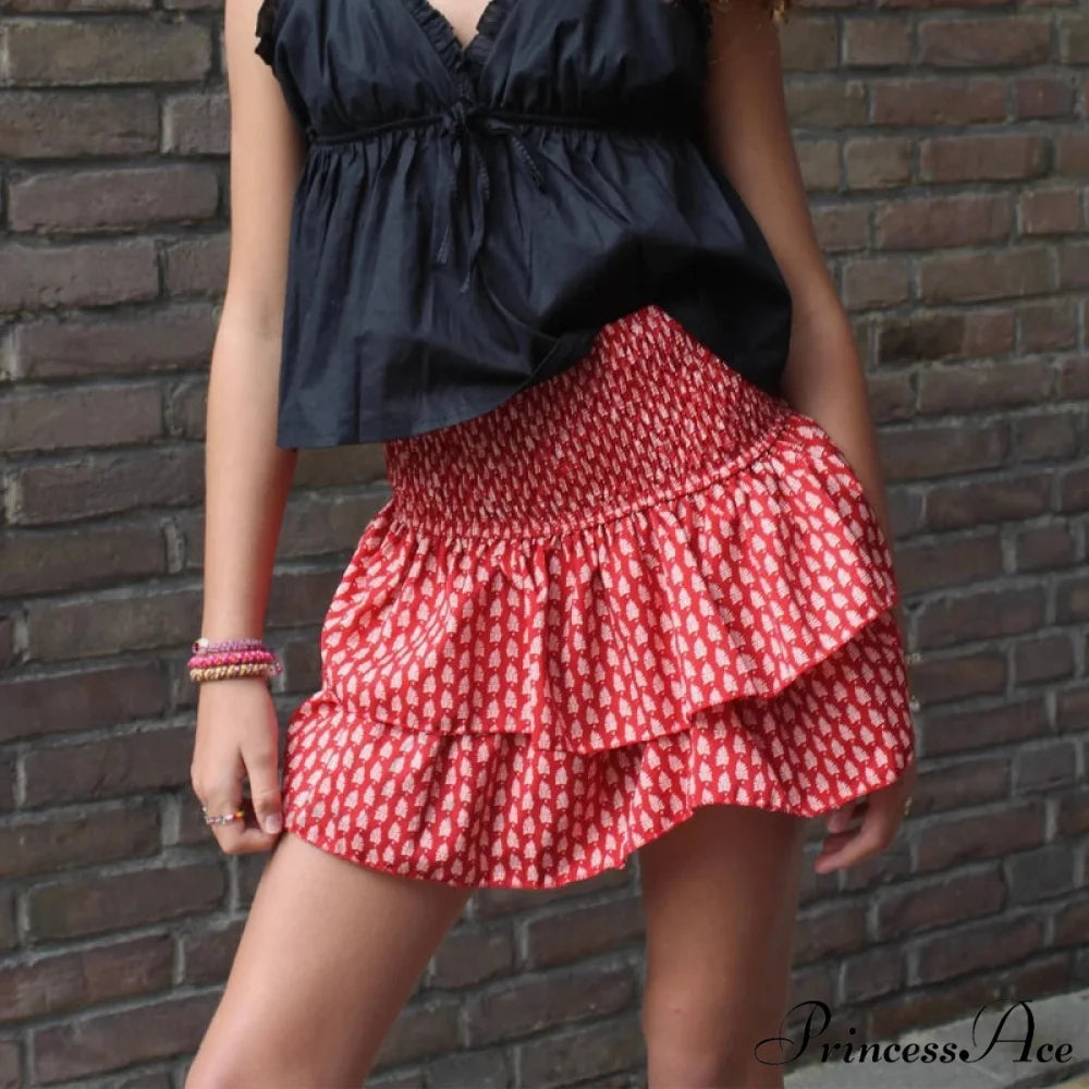 Tall Waist Frilled Country Skirt rose / S skirts-250223