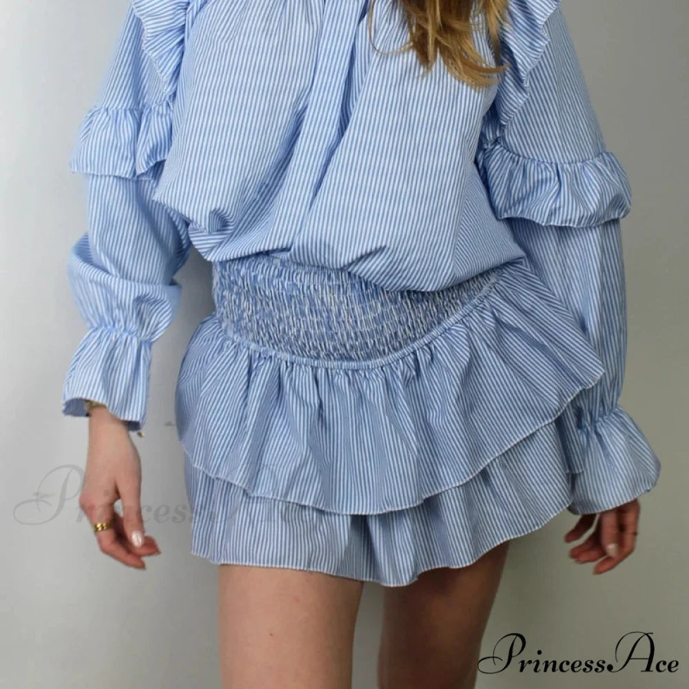 Tall Waist Frilled Country Skirt sky blue / S skirts-250223