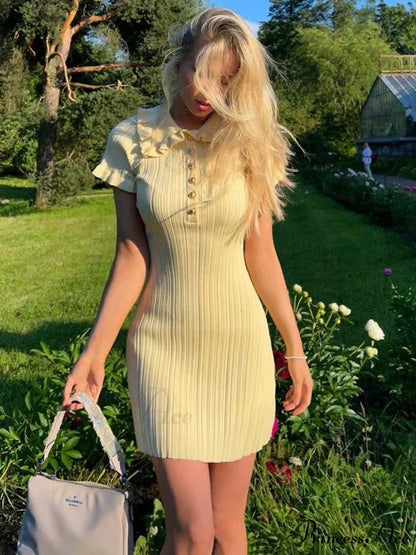 Tall-Waist Knitted Retro Mini Dress minidress-250223