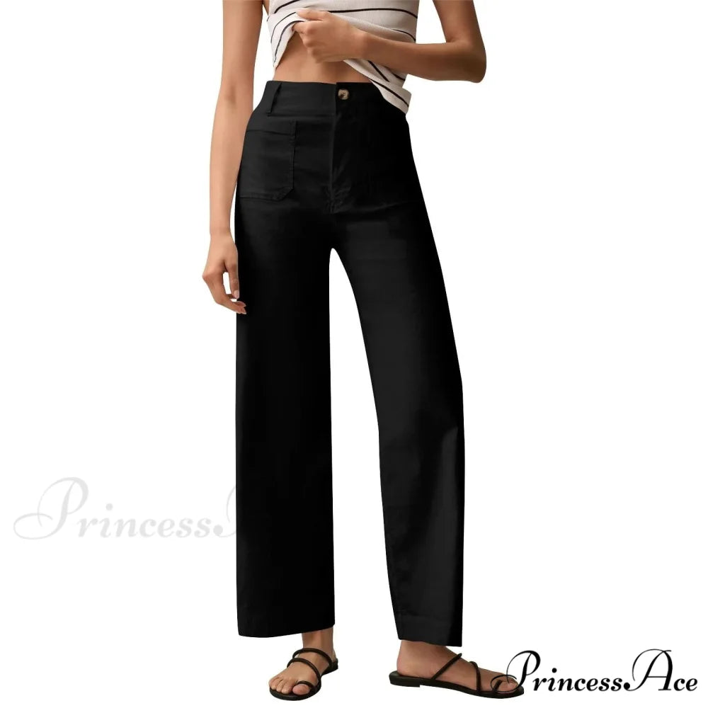 Tall Waist Patch Pocket Straight Trousers Black / S pants-241228