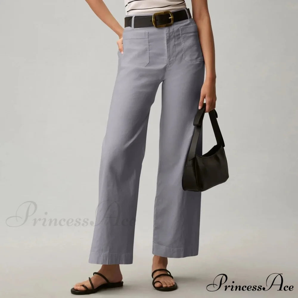 Tall Waist Patch Pocket Straight Trousers Grey / S pants-241228