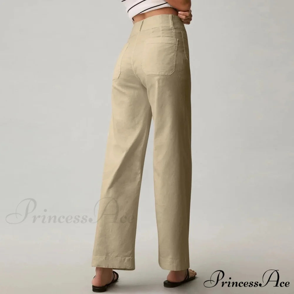 Tall Waist Patch Pocket Straight Trousers pants-241228