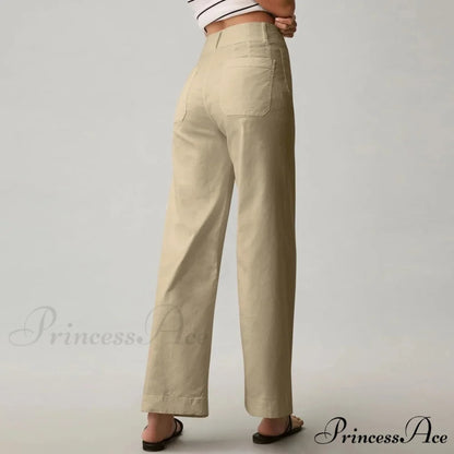 Tall Waist Patch Pocket Straight Trousers pants-241228