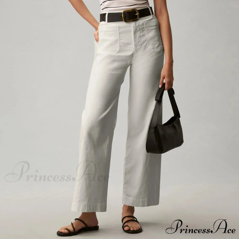 Tall Waist Patch Pocket Straight Trousers White / S pants-241228