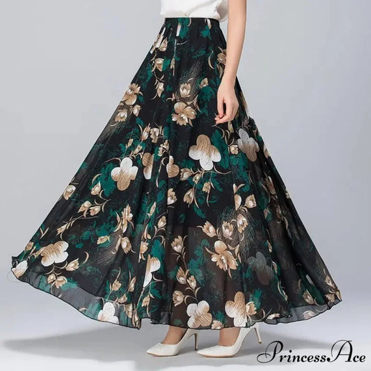 Tall Waist Stretchy Waist Midi Full Long Skirt 2024 Black Tulip / M skirt-250126