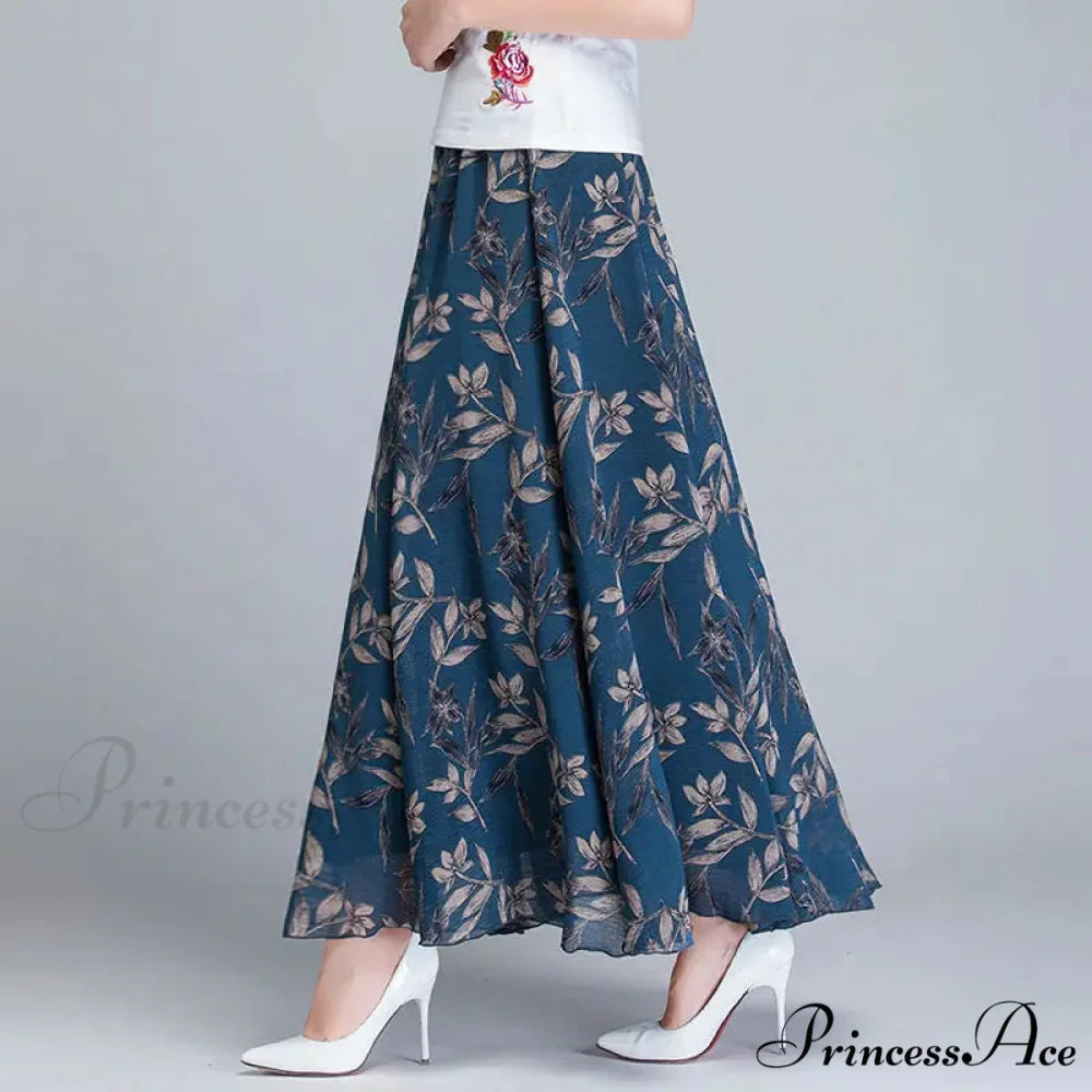 Tall Waist Stretchy Waist Midi Full Long Skirt 2024 Blue Bamboo / M skirt-250126