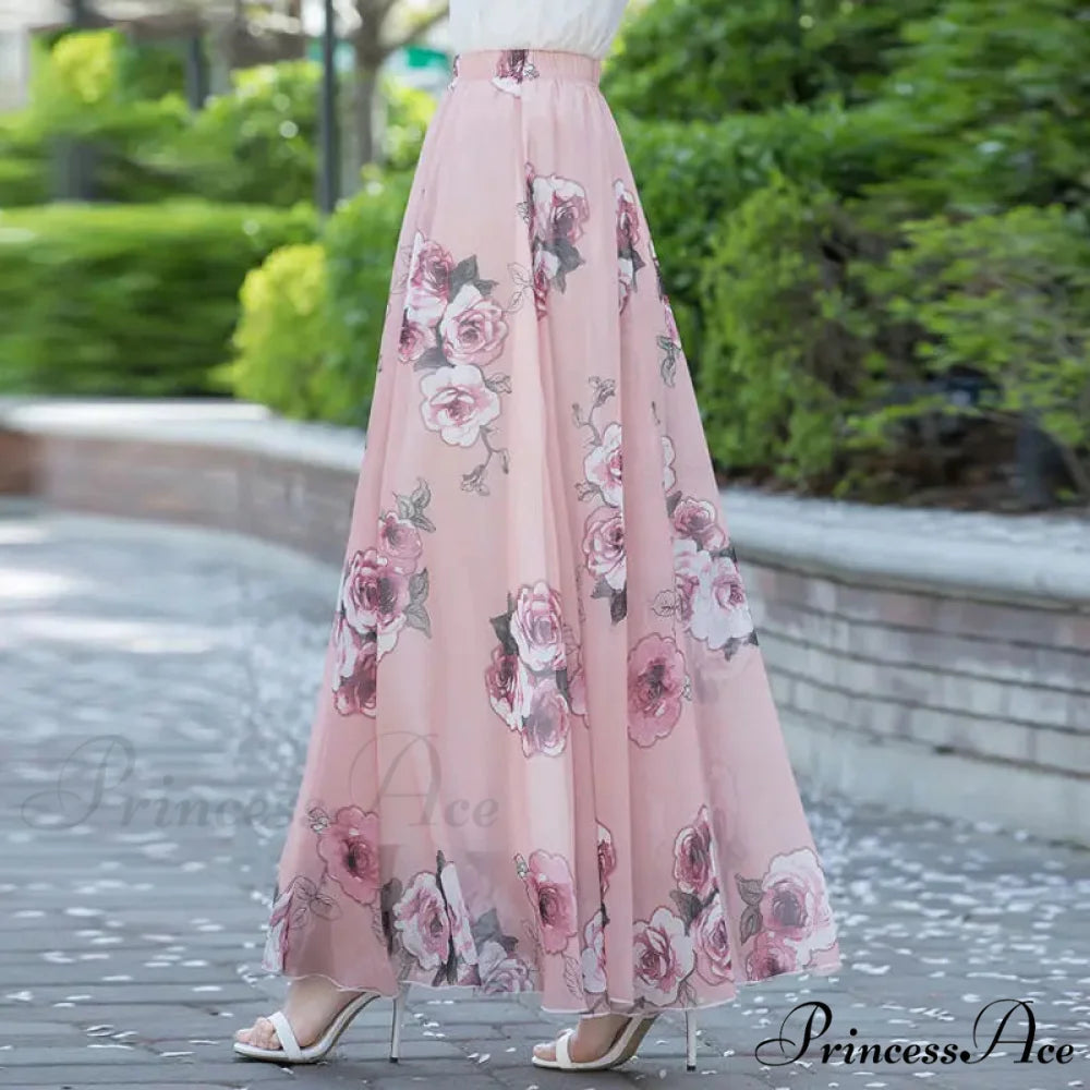 Tall Waist Stretchy Waist Midi Full Long Skirt 2024 Warmth 9 Flower / M skirt-250126