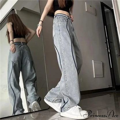 Tall Waisted Baggy Straight Denim Trousers pants-241228