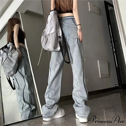 Tall Waisted Baggy Straight Denim Trousers pants-241228