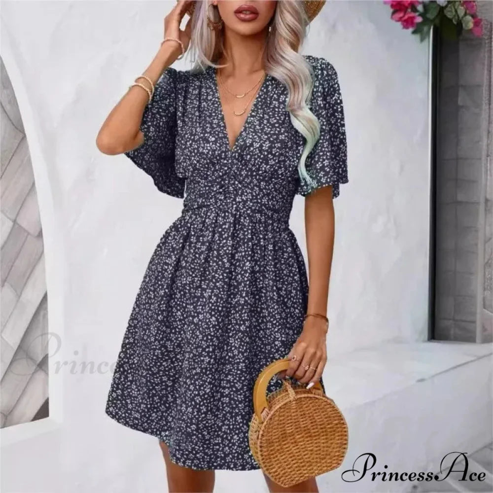 Tall Waisted V-neck Ruffled Floral Dress oldfloraldress-250126