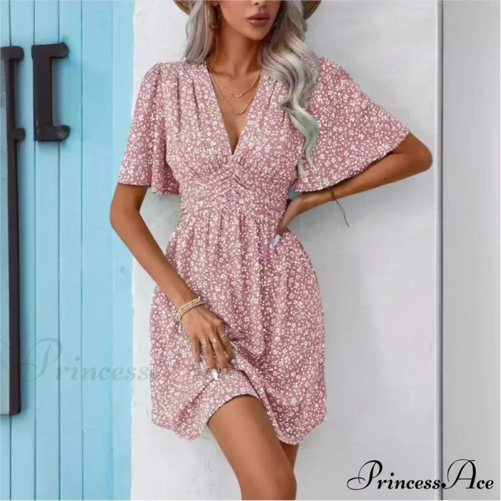 Tall Waisted V-neck Ruffled Floral Dress oldfloraldress-250126