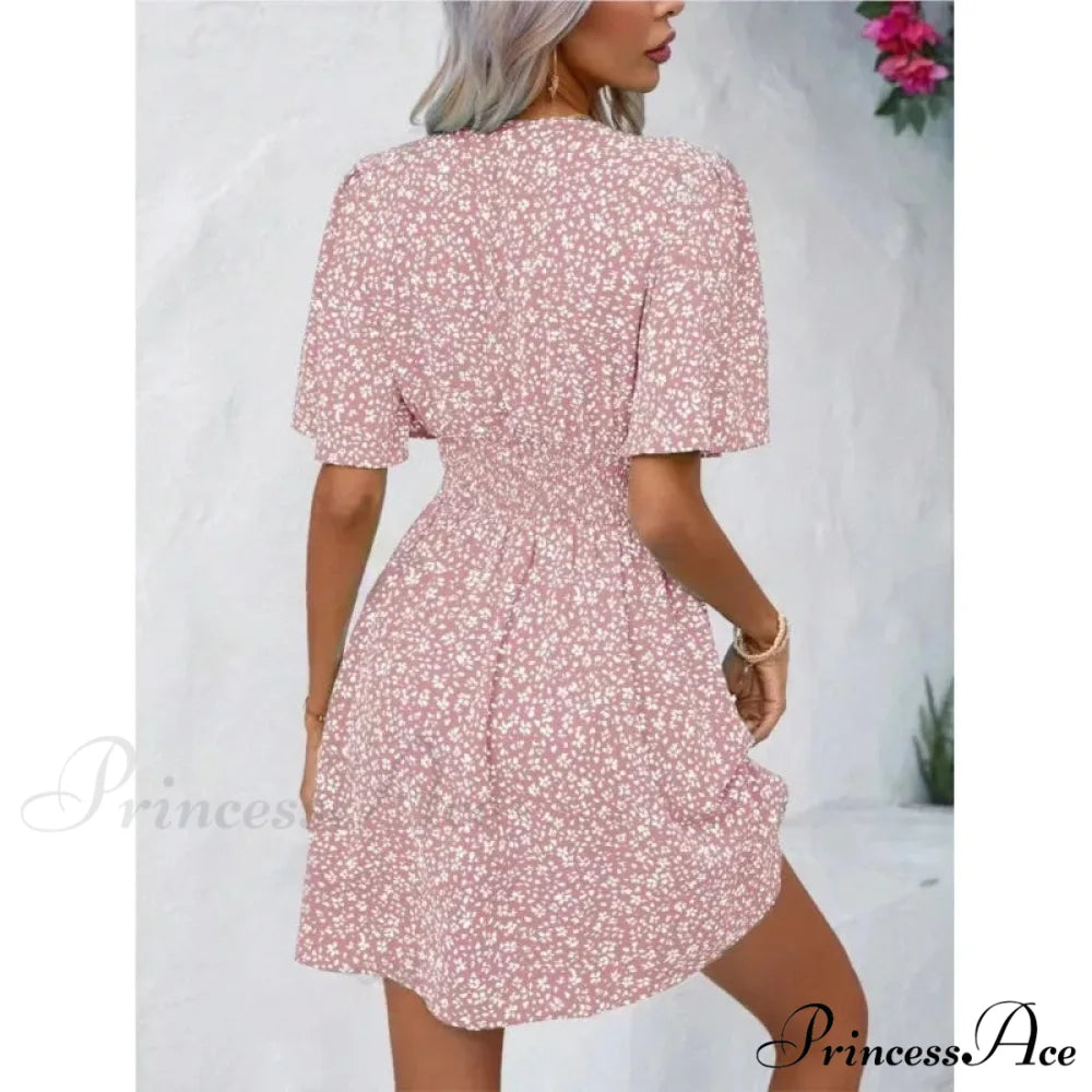 Tall Waisted V-neck Ruffled Floral Dress oldfloraldress-250126