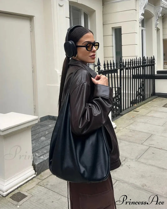 Tan Cinch Lace Leather Jacket Black / XS coats-241228