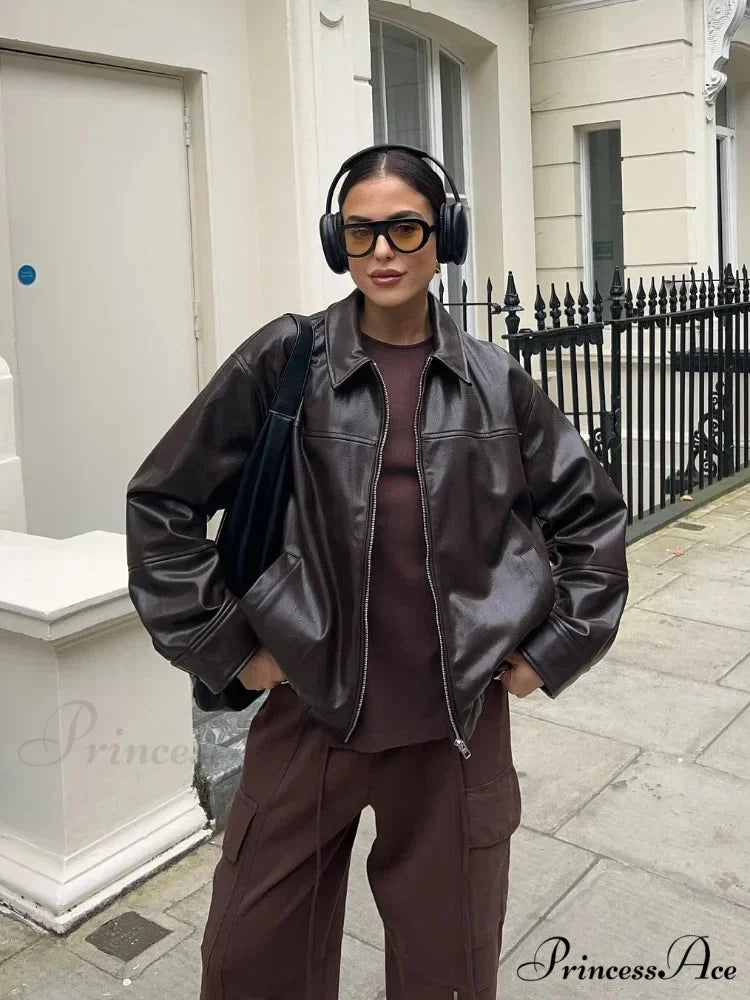 Tan Cinch Lace Leather Jacket coats-241228