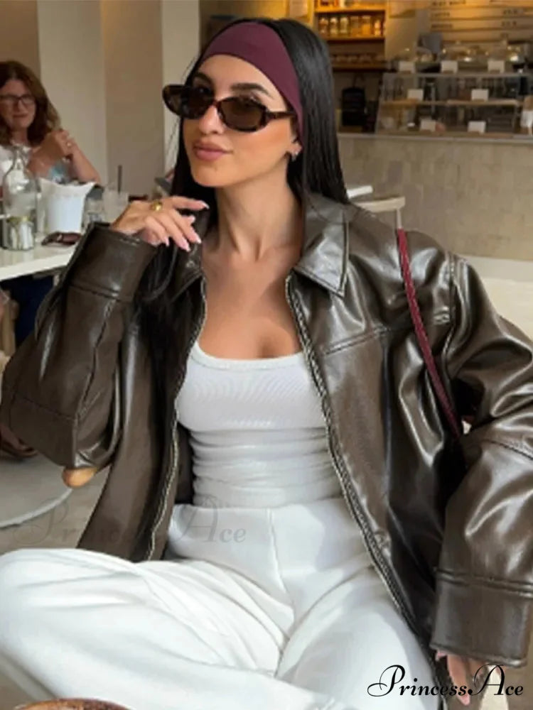 Tan Cinch Lace Leather Jacket Coffee / XS coats-241228