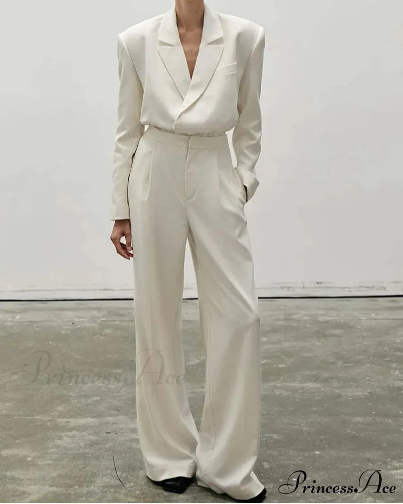 Tan Collar Basic Pants Work Duo Set Beige / S officetwopieceset-250223