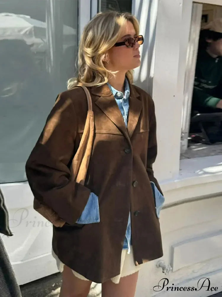 Tan Dual Pocket Blazer Brief Jacket Brown / S coats-241228