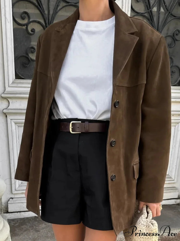 Tan Dual Pocket Blazer Brief Jacket coats-241228