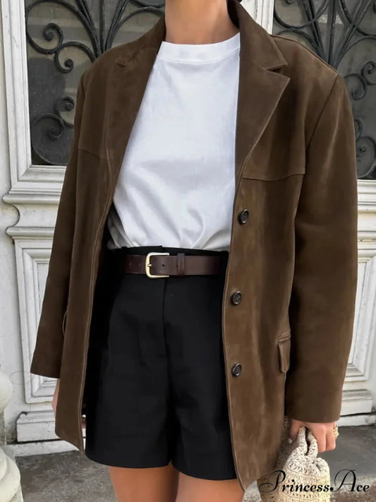 Tan Dual Pocket Blazer Brief Jacket coats-241228