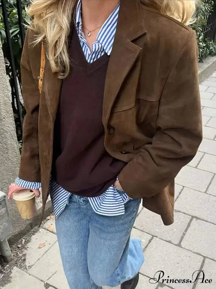 Tan Dual Pocket Blazer Brief Jacket coats-241228