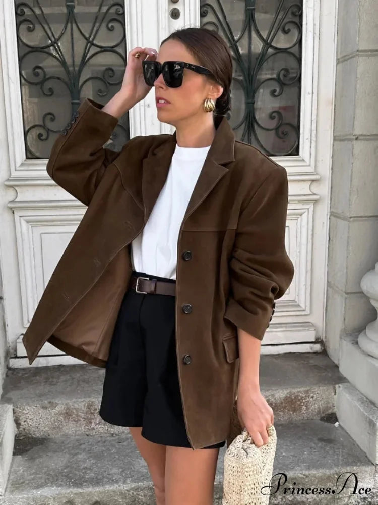 Tan Dual Pocket Blazer Brief Jacket coats-241228