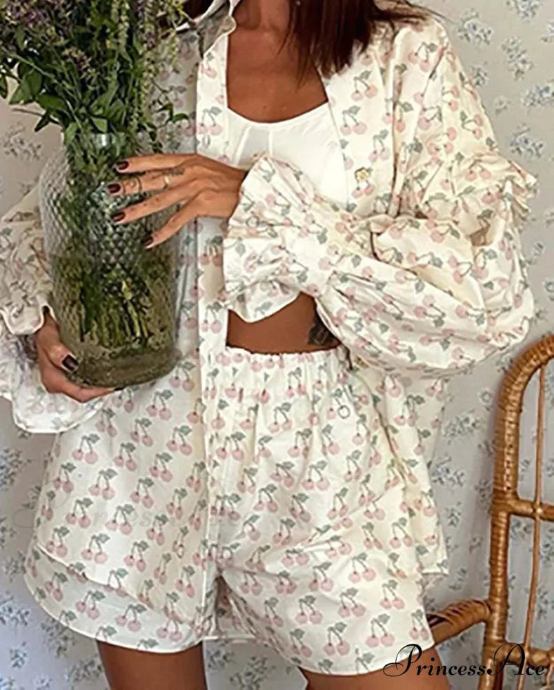Tan Pattern Collar Knee-Length Shorts Work Two Piece Set officetwopieceset-250223