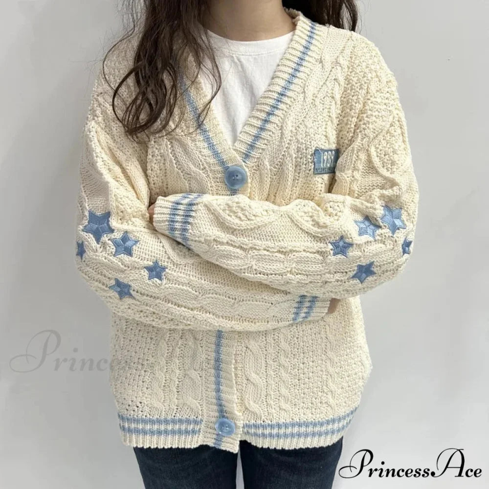 Tan Star V-neck Cardigan Blue / S cardigans-241228