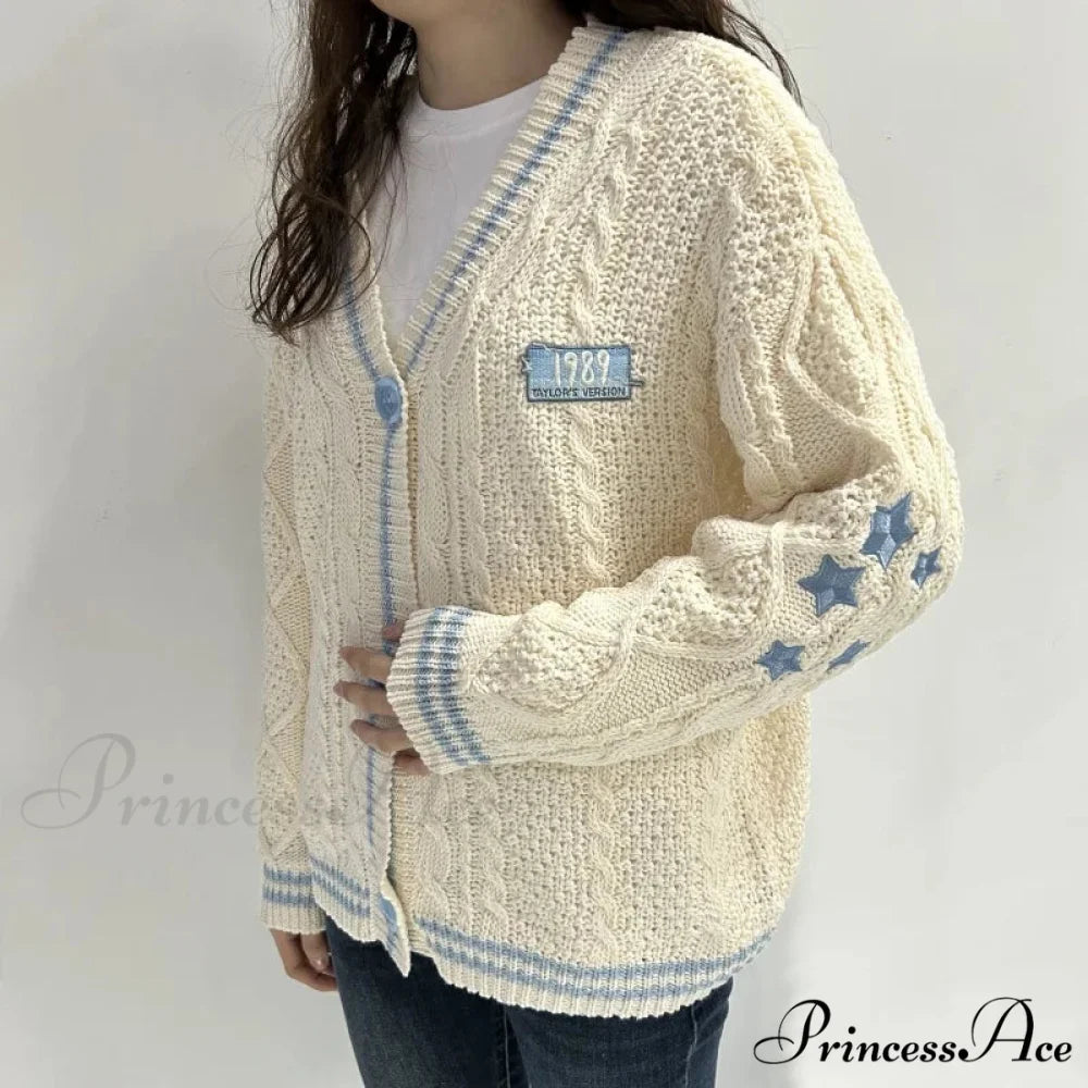 Tan Star V-neck Cardigan cardigans-241228