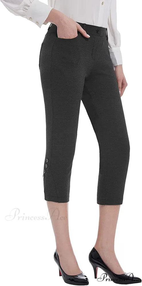 Tapata Capri for Women Crop Dress Pants Business Capris 02-charcoal / 8