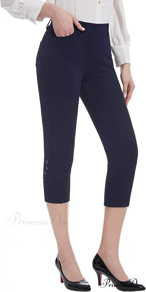 Tapata Capri for Women Crop Dress Pants Business Capris 03-navy Blue / 8
