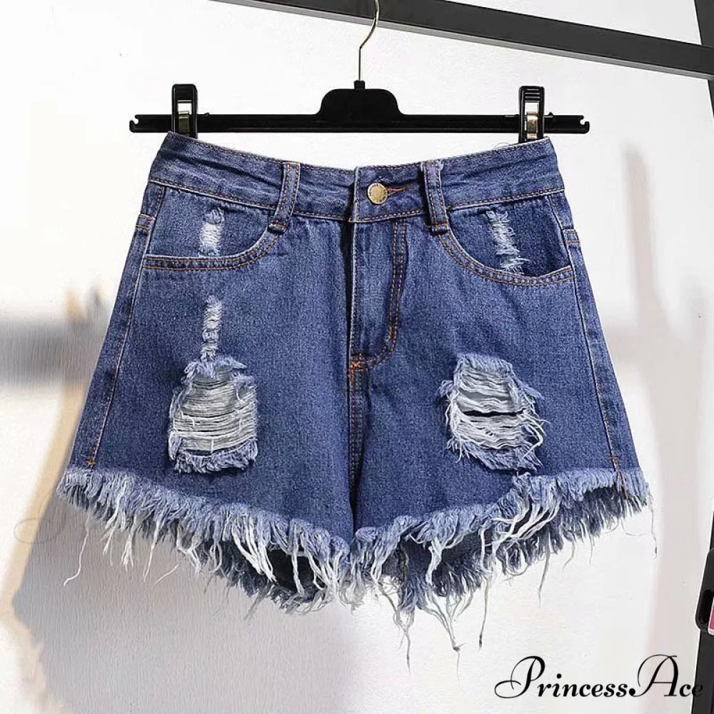 Tassel Detail Shorts Waist High and Denim with for Pockets Women 524Dark Blue / S 42kg- 47kg