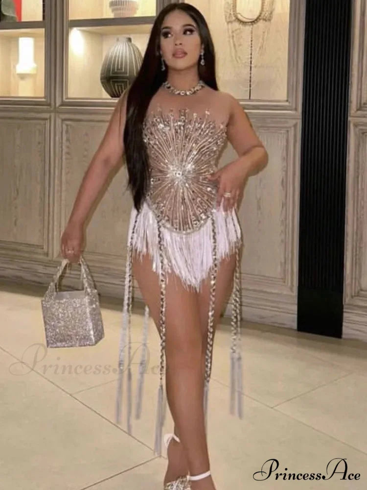 Tassel Silver Sequins Sleeveless Party Dress