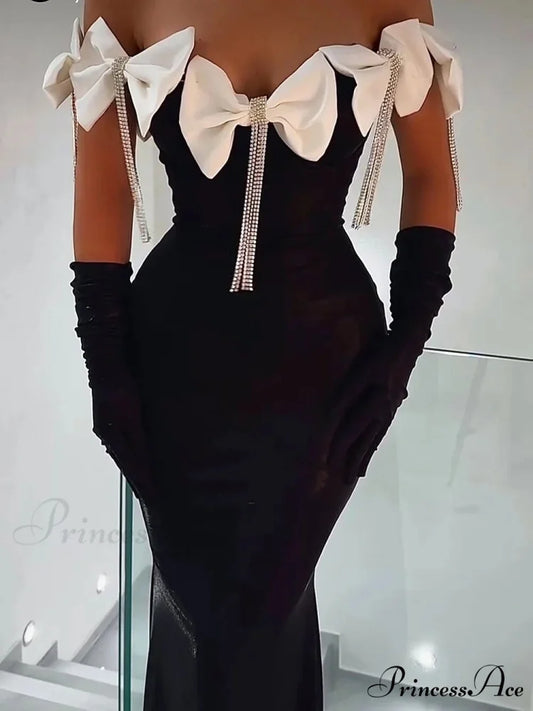 Tassel White Bows Off-The-Shoulder Party Dress