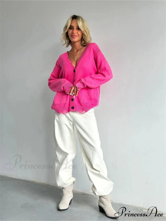 Tattered Button Up Generously Sized Cardigan cardigans-241228