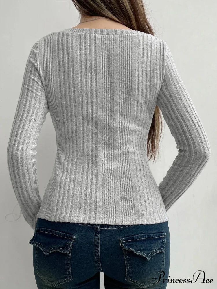 Tender Firm Divided Square Neckline Extended Sleeve Knit Top knittop-250126