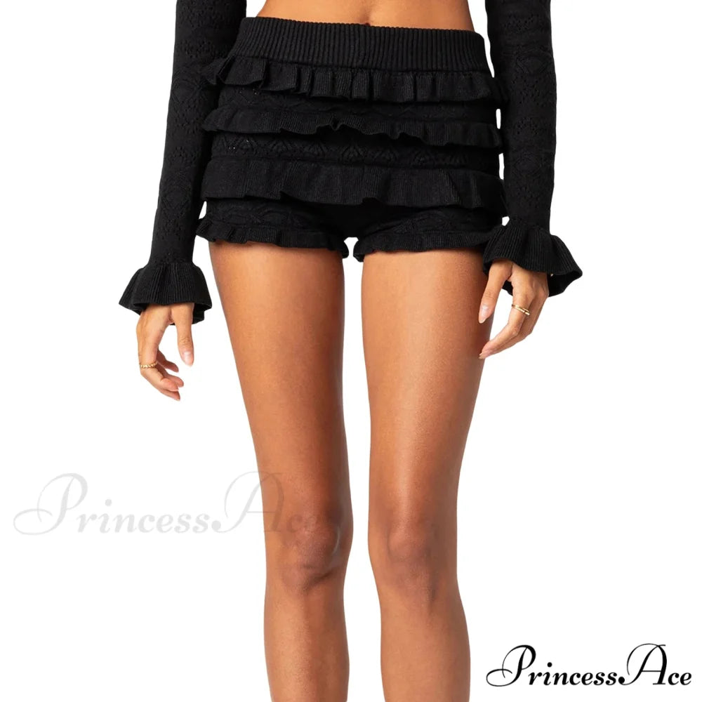 Tender Knitted Tiered Informal Brief Black / S short-250223