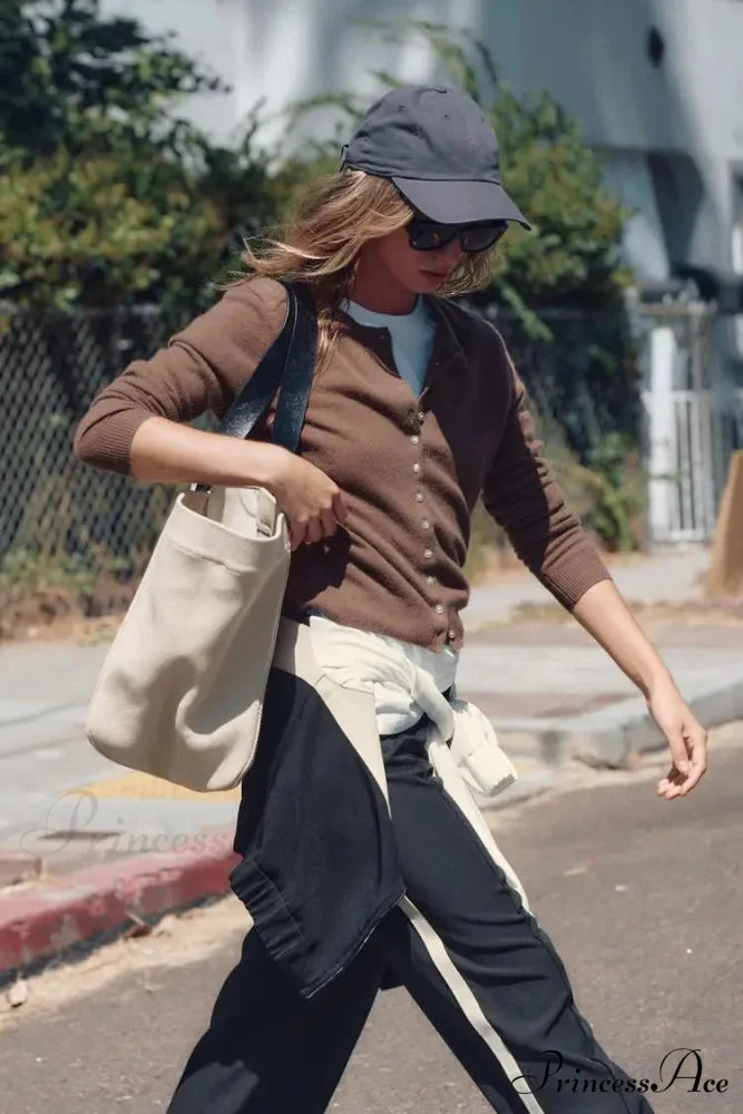 Tender Rose Circular Neck Brief Cardigan Dark Khaki / S cardigans-241228