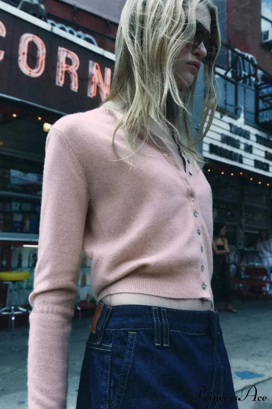 Tender Rose Circular Neck Brief Cardigan Pink / S cardigans-241228